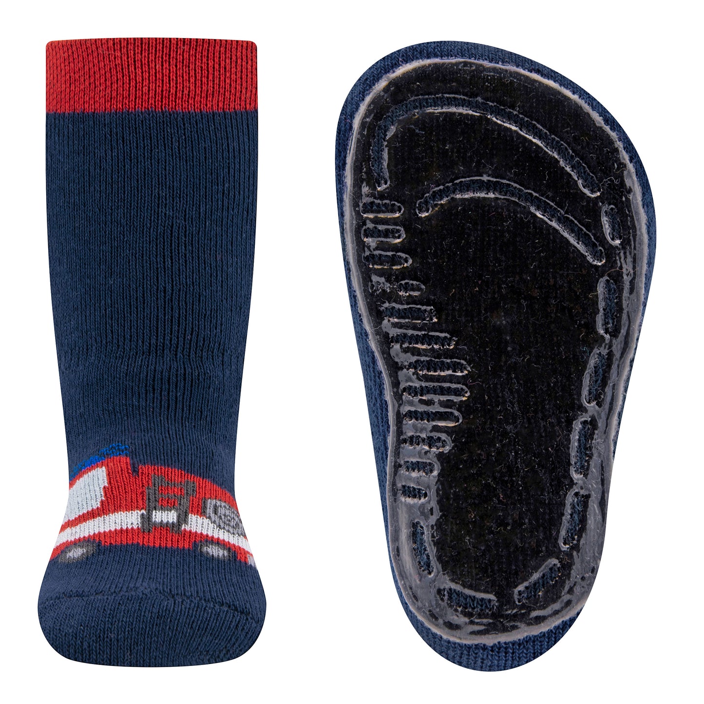 Ewers antislip sokken blauw met rode brandweer