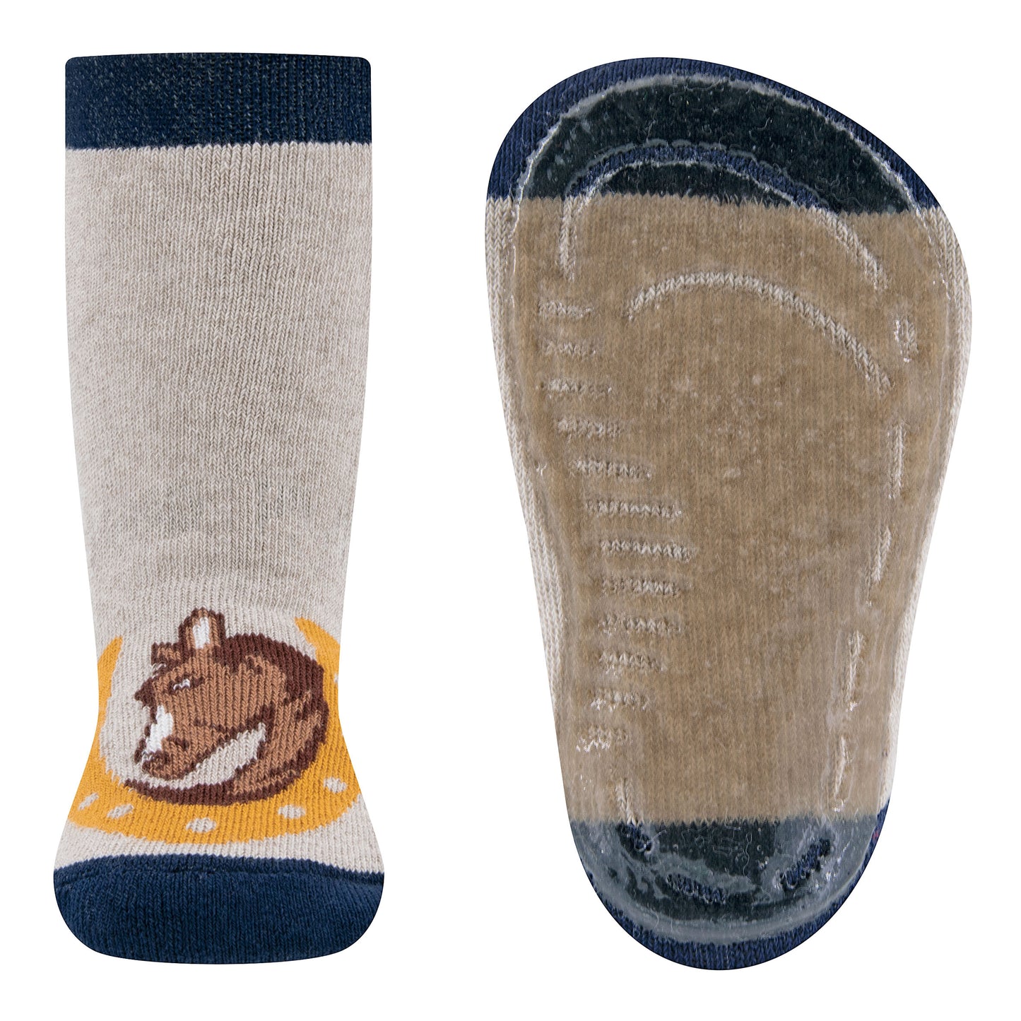 Ewers antislip sokken beige met paard en hoefijzer