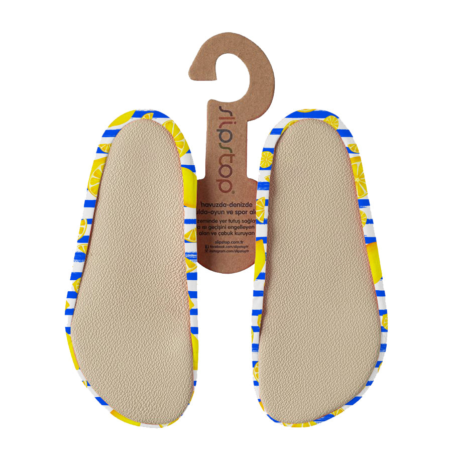 Slipstop blauw wit gestreept met citroenen