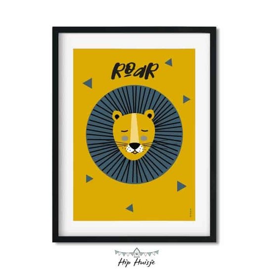 Poster leeuw met okergele blauw