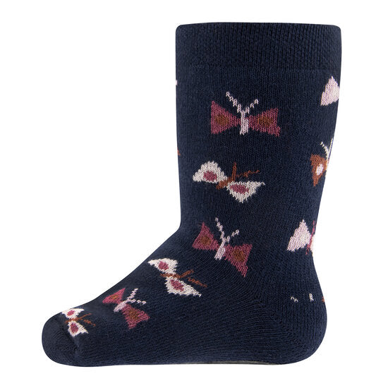 Ewers antislip sokken meisje blauw met roze vlinders