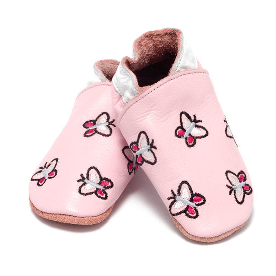 Leren babyslofjes meisjes roze vlinder