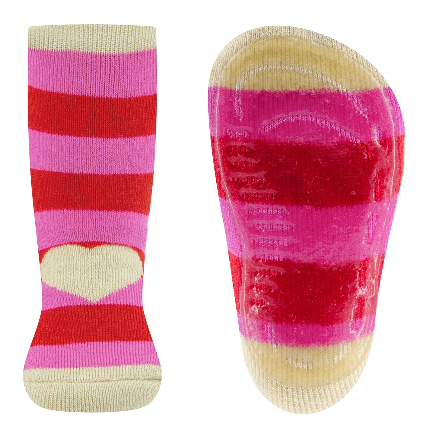 Ewers antislip sokken hartje beige roze