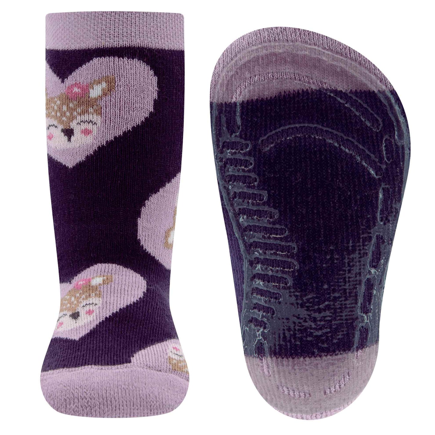 Ewers antislip sokken paars met hertjes