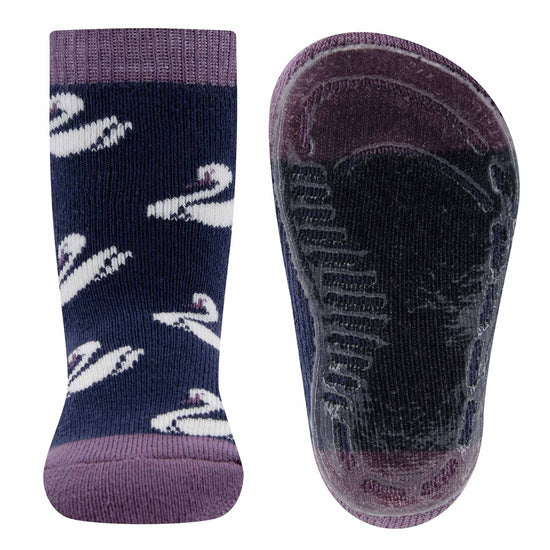 Antislip sokken ewers paars en donker blauw met zwanen