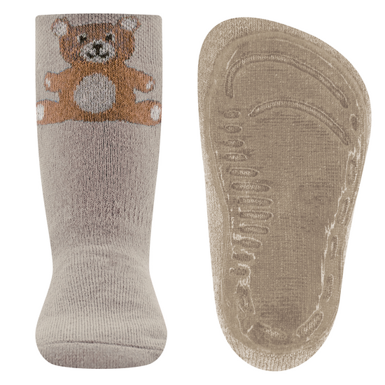 Ewers antislip sokken zandkleurig met beer jongen meisje