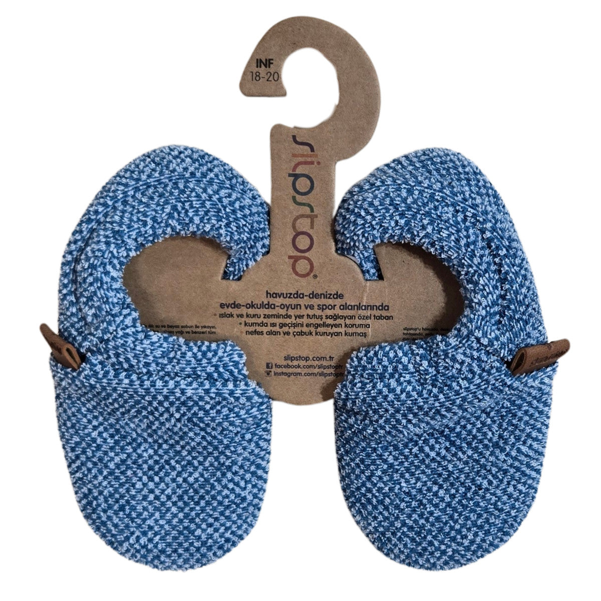 Blauwe slipstop booties, slofjes voor kinderen met antislip zool