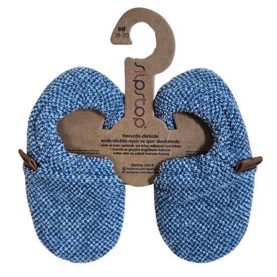 Blauwe slipstop booties, slofjes voor kinderen met antislip zool