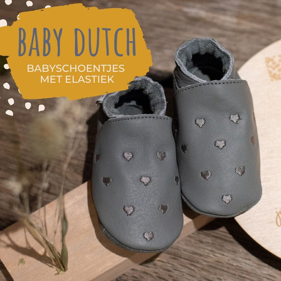Baby Dutch leren babyschoentje grijs met hartjes