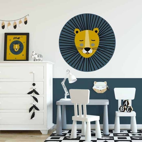 Laad afbeelding in gallerij, Poster leeuw met okergele blauw
