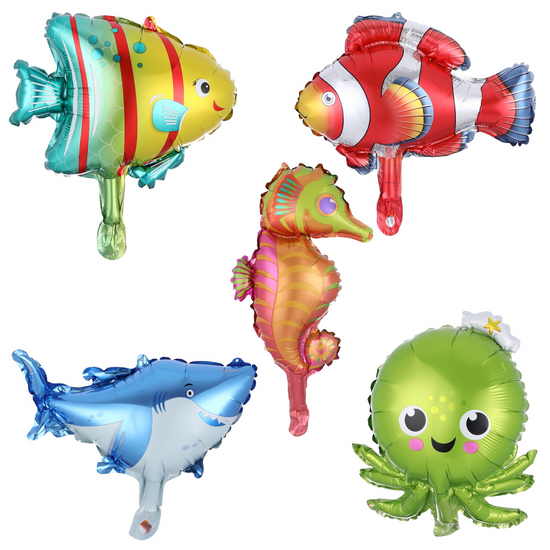 Laad afbeelding in gallerij, Zeedieren en vissen - helium ballonnen - folie ballon - set van 5
