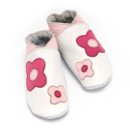 Babyslofjes meisjes bloem wit fuchsia kopen – - Main Image