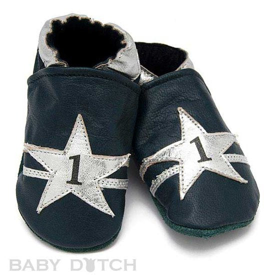 Baby Dutch slofjes Blauw ster zilver
